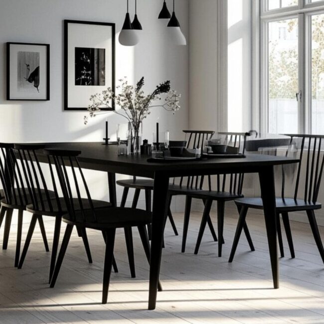 chaises à repas et table noire