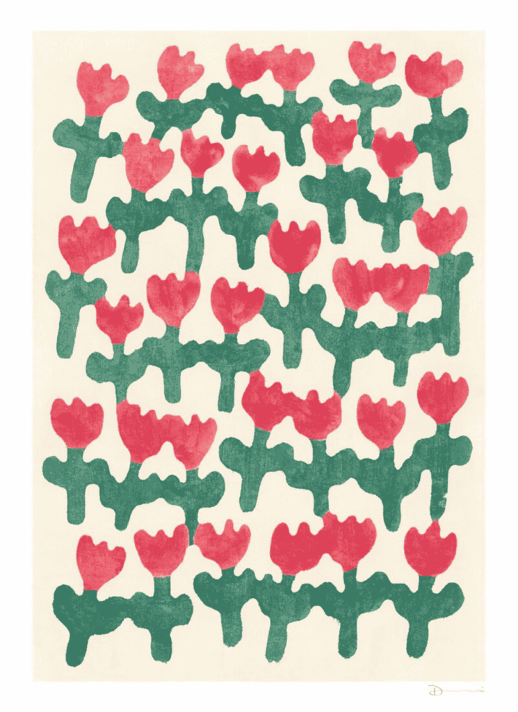 affiche avec dessin de fleurs rouges