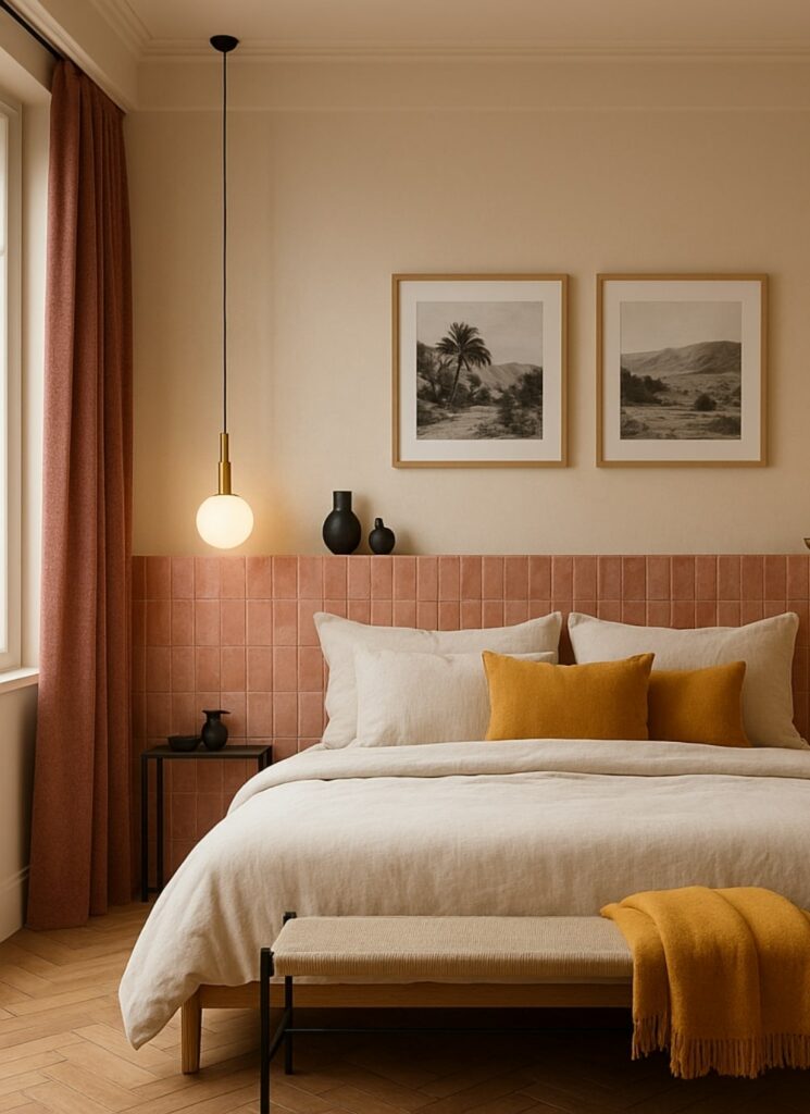 chambre avec tete de lit zellige rose