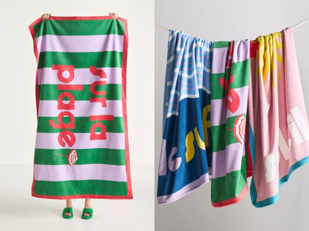 serviette de plage verte avec texte