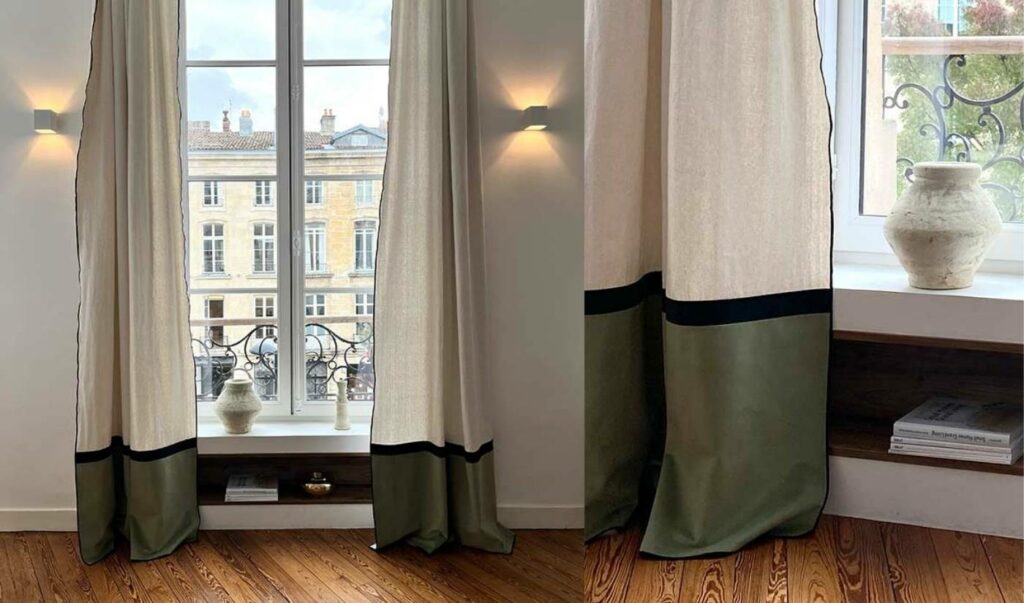 rideau en coton et velours vert amande